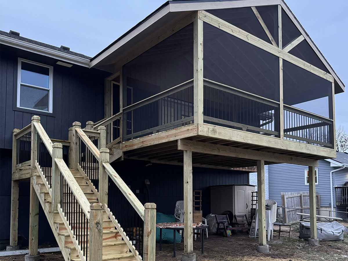 blue house deck after